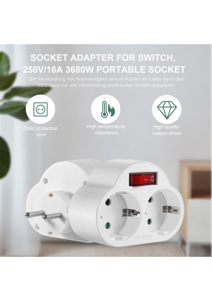 Anahtarlı 2 Adet Soket Adaptörü, 250V/16A 3680W Taşınabilir Prizler Duvar Plakası Soketi Ofis, Ev, Seyahat Ab Tak (Yurt Dışından)