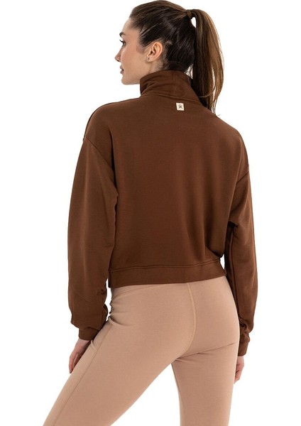 Dik Yaka Fermuarlı Organik Pamuk Sweatshirt modelleri