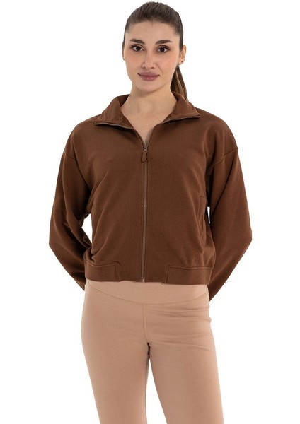 Dik Yaka Fermuarlı Organik Pamuk Sweatshirt indirimleri