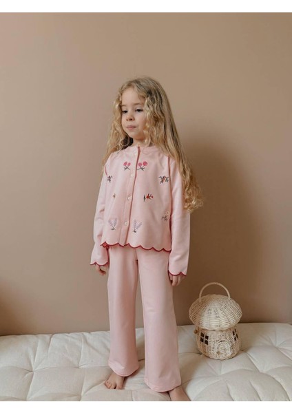 Kız Çocuk Alt Üst Hırkalı Çiçekli Bayramlık Takım 2592