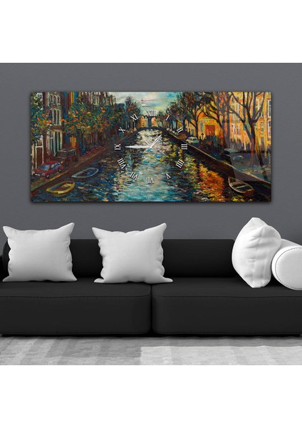 Yatay Ortadan Saatli Sanat ve Doğa Temalı Cam Tablo YSOS039 fiyatları