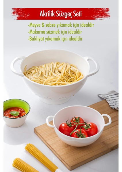 Akrilik Beyaz 2 Li Süzgeç Seti ( Makarna & Pirinç Süzgeci )