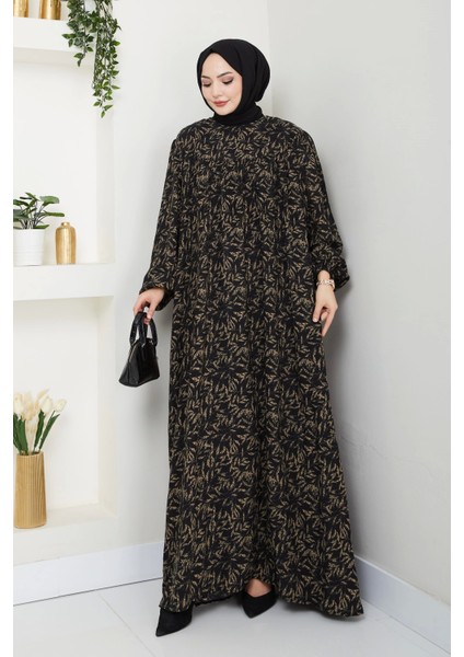 Şık ve Rahat Robalı Büyük Beden Viskon Anne Elbisesi Taş