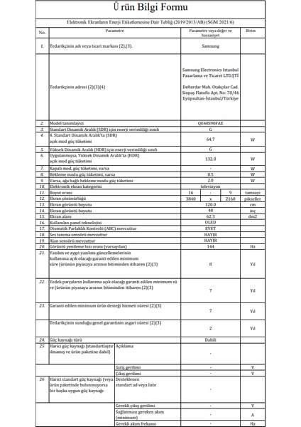 48S90F 48'' 122 Ekran Uydu Alıcılı 4K Ultra HD Tizen Smart OLED TV