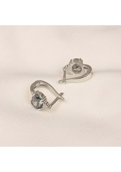 Gümüş Küpe - 925 Ayar Gümüş Oval Mistik Topaz Taşlı Tektaş Küpe