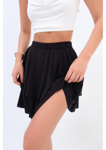 Beli Lastikli Volanlı Mini Etek Siyah fırsatları