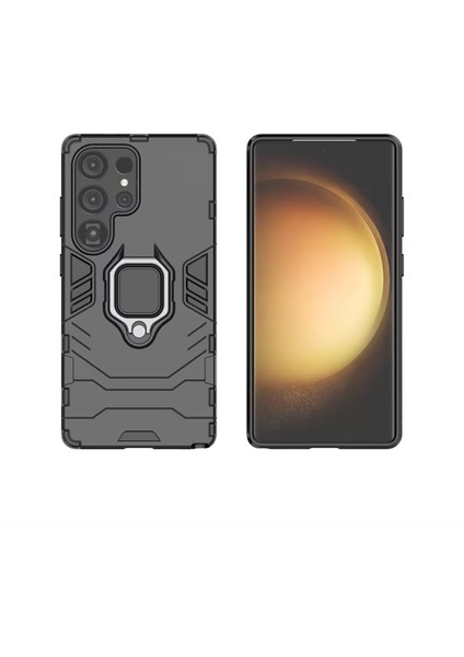 Samsung Galaxy S25 Ultra ile Uyumlu Batman Serisi Yüzük Standlı Armor Kılıf - Siyah AL3349
