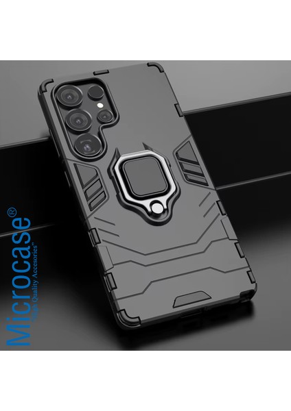 Samsung Galaxy S25 Ultra ile Uyumlu Batman Serisi Yüzük Standlı Armor Kılıf - Siyah AL3349 modelleri