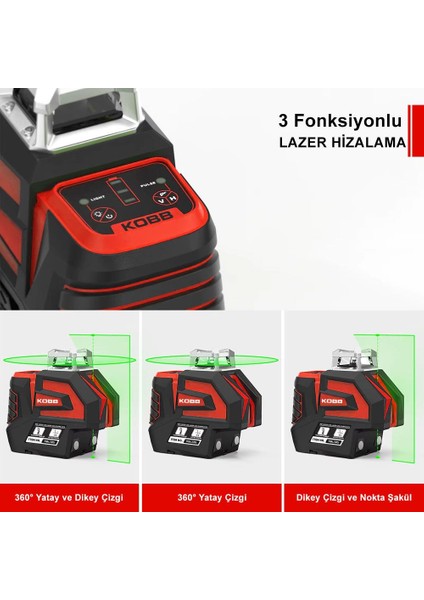 KBL32GTP Profesyonel Li-Ion Yatay 360° ve Dikey Otomatik Hizalamalı Yeşil Nokta Şakül ve Çapraz Çizgi Lazer+Tripod