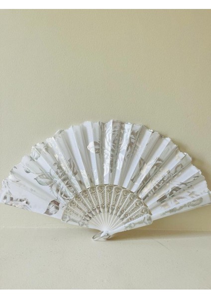 - Beyaz Şık Gül Desenli Yelpaze