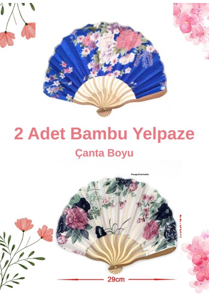 2'li Yelpazesi Beyaz Çiçekli Kaliteli Özel Tasarım Japon Hediyelik Yelpaze