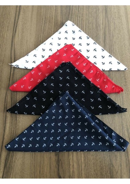 Pamuklu 4 Adet Çapa Desenli Bandana 4 Farklı Renk Pamuklu Kumaş