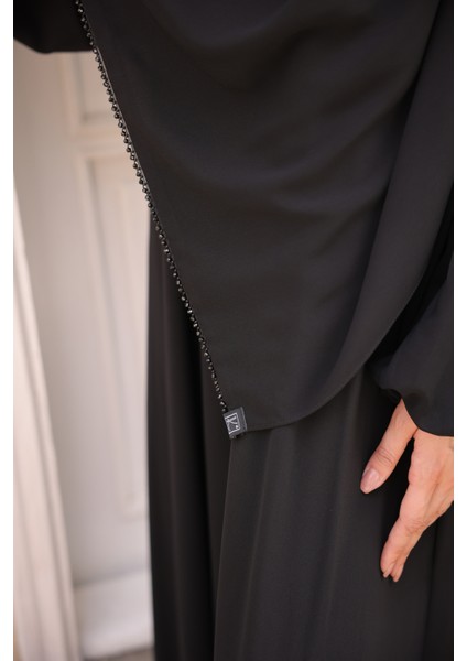 Kendinden Şallı Taşlı Abaya Ferace-Medine Ipeği fiyatları