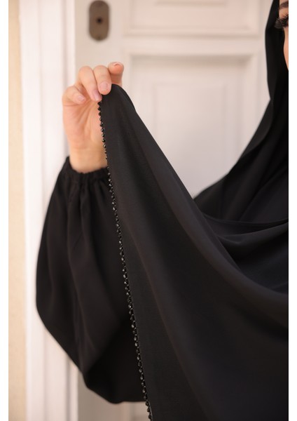 Kendinden Şallı Taşlı Abaya Ferace-Medine Ipeği fırsatları