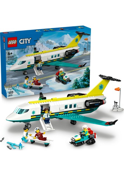 ® City Acil Hava Ambulans Uçağı 60465 - 6 Yaş ve Üzeri Çocuklar Için Kar Motosikleti Içeren Oyuncak Yapım Seti (403 Parça)
