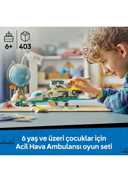 ® City Acil Hava Ambulans Uçağı 60465 - 6 Yaş ve Üzeri Çocuklar Için Kar Motosikleti Içeren Oyuncak Yapım Seti (403 Parça)