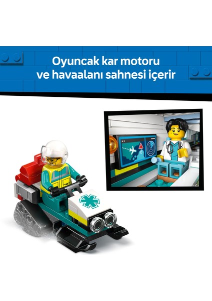 ® City Acil Hava Ambulans Uçağı 60465 - 6 Yaş ve Üzeri Çocuklar Için Kar Motosikleti Içeren Oyuncak Yapım Seti (403 Parça)
