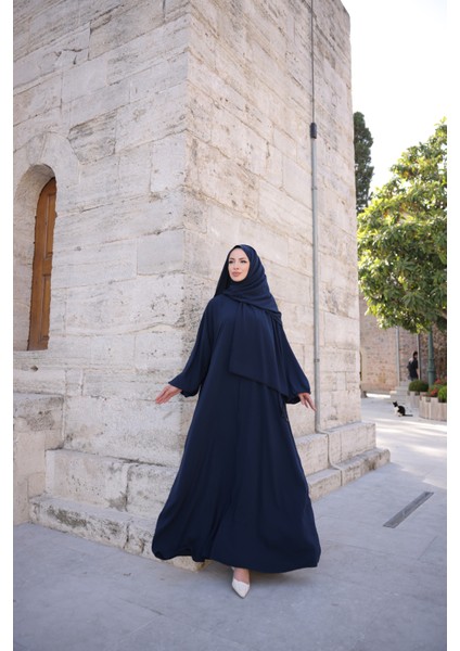 Kendinden Şallı Taşlı Abaya Ferace-Medine Ipeği