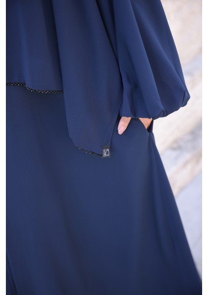 Kendinden Şallı Taşlı Abaya Ferace-Medine Ipeği