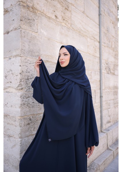 Kendinden Şallı Taşlı Abaya Ferace-Medine Ipeği