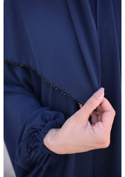 Kendinden Şallı Taşlı Abaya Ferace-Medine Ipeği