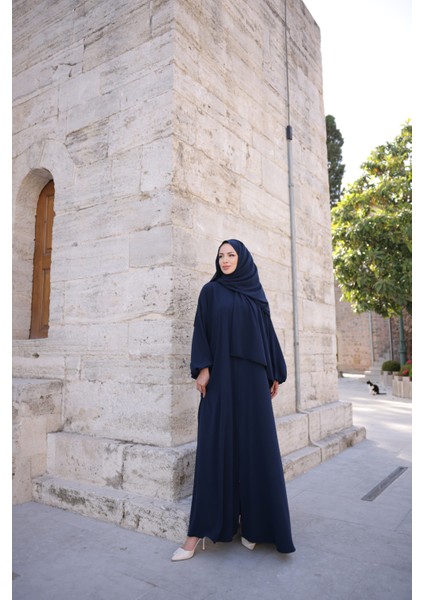 Kendinden Şallı Taşlı Abaya Ferace-Medine Ipeği