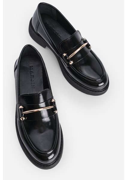 Kadın Loafer Makosen Casual Tokalı Günlük Ayakkabı Forye Siyah Açma