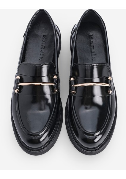 Kadın Loafer Makosen Casual Tokalı Günlük Ayakkabı Forye Siyah Açma