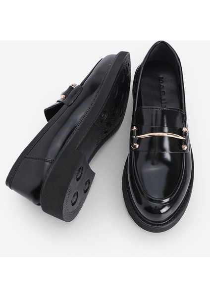 Kadın Loafer Makosen Casual Tokalı Günlük Ayakkabı Forye Siyah Açma