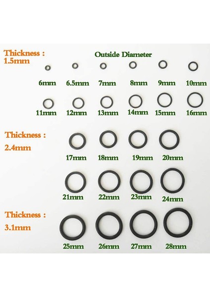 740 Adet Nbr Conta Halkası Takımı Kalınlık 1,5 mm 2,4 mm 3,1 mm Nitril Kauçuk Nbr O-Ring Conta Sızdırmazlık Halkası (Yurt Dışından)