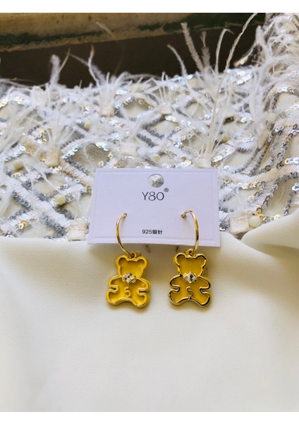 925 ayar gümüş detaylı, Sarı Ayıcıklı Küpe