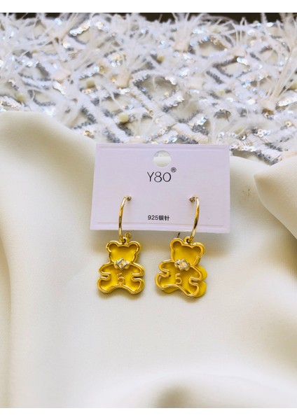 925 ayar gümüş detaylı, Sarı Ayıcıklı Küpe