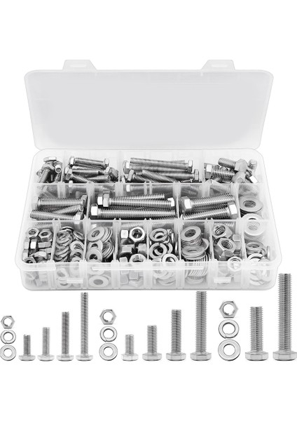 246PCS Altıgen Başlı Somun ve Cıvata Çeşitleri Kiti, Paslanmaz Çelik 1/4-20, 5/16-18,3/8-16 Cıvata ve Somun Seti (Yurt Dışından)