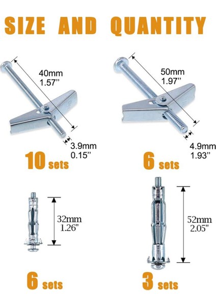 25 Set Mandal Cıvatası ve Molly Cıvatası, Kanat Somunu Takımı, Ağır Eşyaları Alçıpan Üzerine Asmak Için Ağır Hizmet Tipi Duvar Ankrajları Çeşitli Takımı (Yurt Dışından)