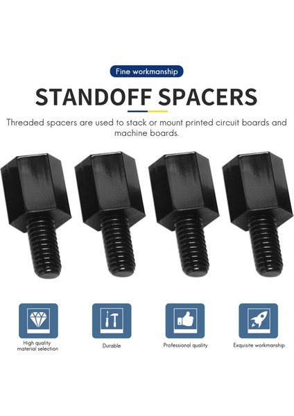 100X Anakart Naylon Altıgen Standoff Dişli Ara Parça M3 Konu 6 + 6mm Siyah (Yurt Dışından)