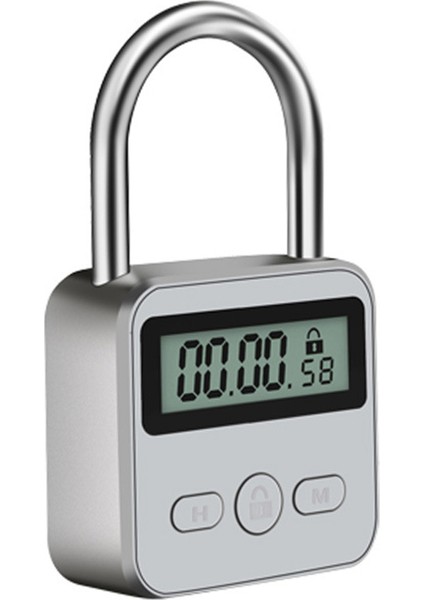 Metal Zamanlayıcı Kilidi LCD Ekran Çok Fonksiyonlu Zaman 99 Saat Maksimum Zamanlama USB Şarj Edilebilir Zamanlayıcı Asma Kilit, Gümüş (Yurt Dışından)