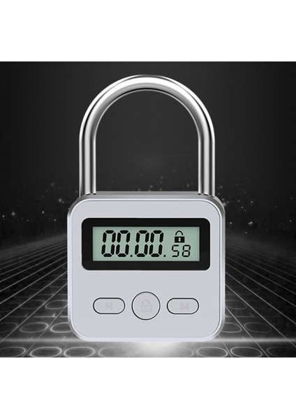 Metal Zamanlayıcı Kilidi LCD Ekran Çok Fonksiyonlu Zaman 99 Saat Maksimum Zamanlama USB Şarj Edilebilir Zamanlayıcı Asma Kilit, Gümüş (Yurt Dışından)