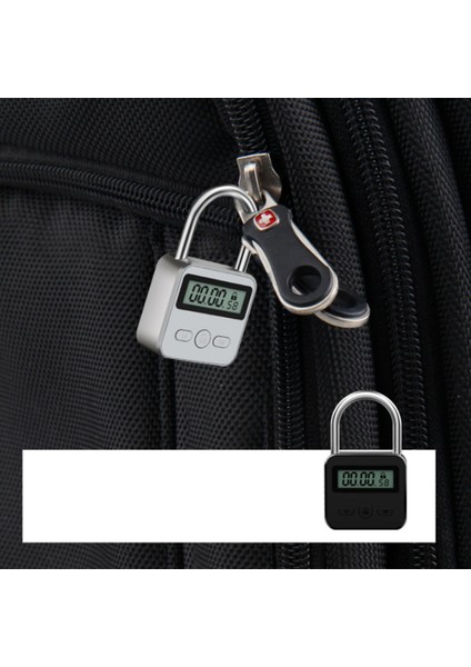 Metal Zamanlayıcı Kilidi LCD Ekran Çok Fonksiyonlu Zaman 99 Saat Maksimum Zamanlama USB Şarj Edilebilir Zamanlayıcı Asma Kilit, Gümüş (Yurt Dışından)