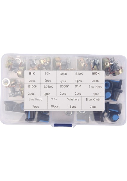 18 Adet/kutu WH148 Tek Potansiyometre Kiti B1K/5K/10K/20K/50K/100K/500K/1M Kolları ile Tek Potansiyometre Seti Mil Somunları (Yurt Dışından)