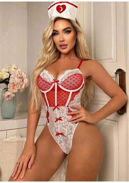 Modern Göz Alıcı Dantelli Tasarım Kombin Jartiyer Gecelik Set