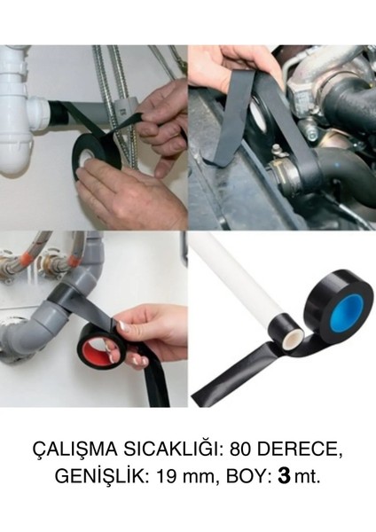 Süper Güçlü Eriyen Bant (Su Geçirmez Yanmaz Yapışkanlı Yalıtım Bandı 1 Adet 3 mt -2 Cm) Tamir Bandı