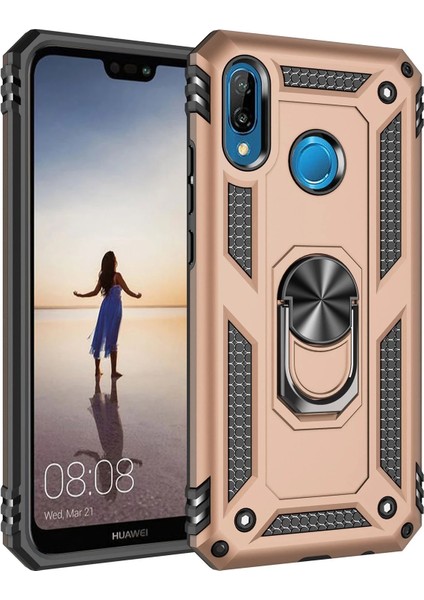 Huawei P20 Lite Kılıf Sofya Yüzüklü Silikon Kapak - Gold Ynsmr
