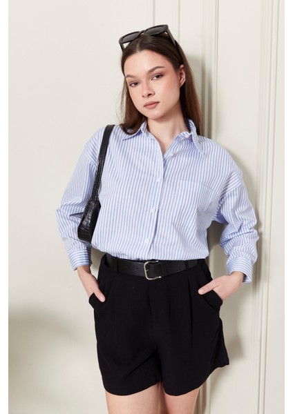Çizgili Oversize Kadın Gömlek