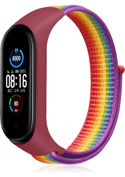 Xiaomi Mi Band 4 Hasırlı Cırtcırtlı Kordon - Gökkuşağı 1 Ynsmr