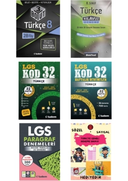 Tudem Yayınları Lgs Türkçe 3 Boyut - Türkçe Klavuz Deneme - Türkçe Kod 32 - Türkçe 32 Haftalık Denemeler - Lgs Paragraf Deneme - Hediye