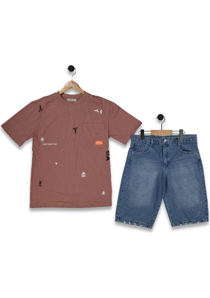 Sörfçü Baskılı Şortlu Erkek Takım