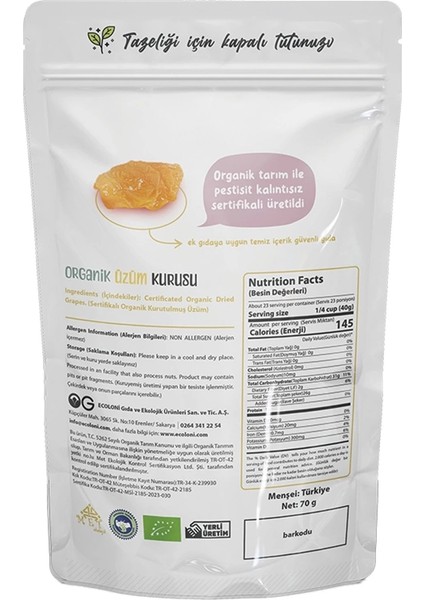 Organik Üzüm Kurusu 70 gr