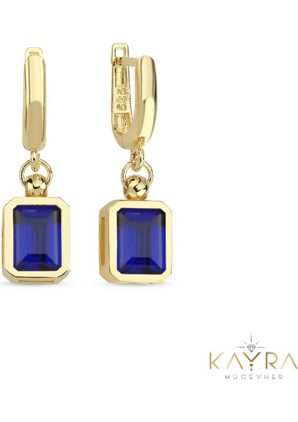 Mavi Topaz Taşlı Altın Küpe AHK07