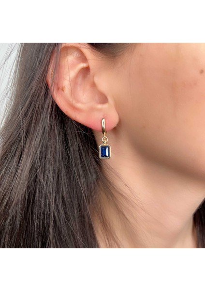 Mavi Topaz Taşlı Altın Küpe AHK07 modelleri