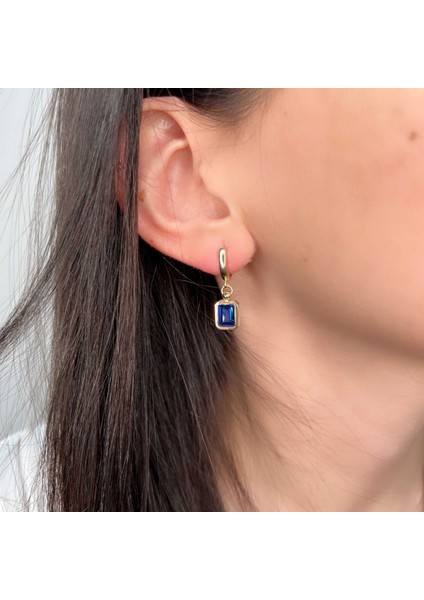 Mavi Topaz Taşlı Altın Küpe AHK07 fırsatları